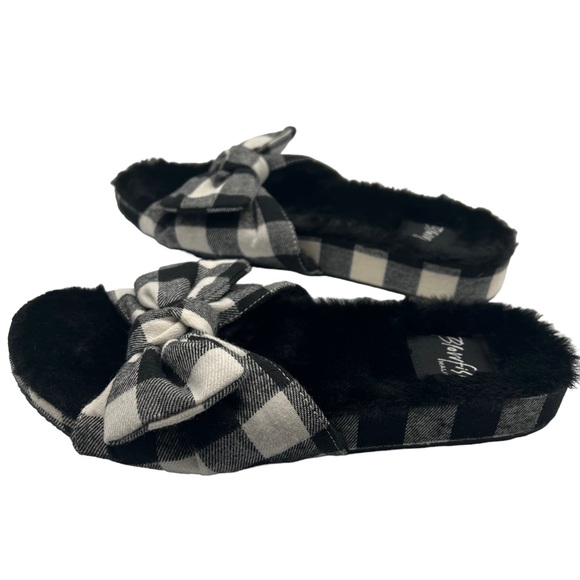 NEW Blowfish Malibu Plaid Fur Lined Slip On Sandals Slides Gangnam Print Sz 8or9 - Picture 7 of 9